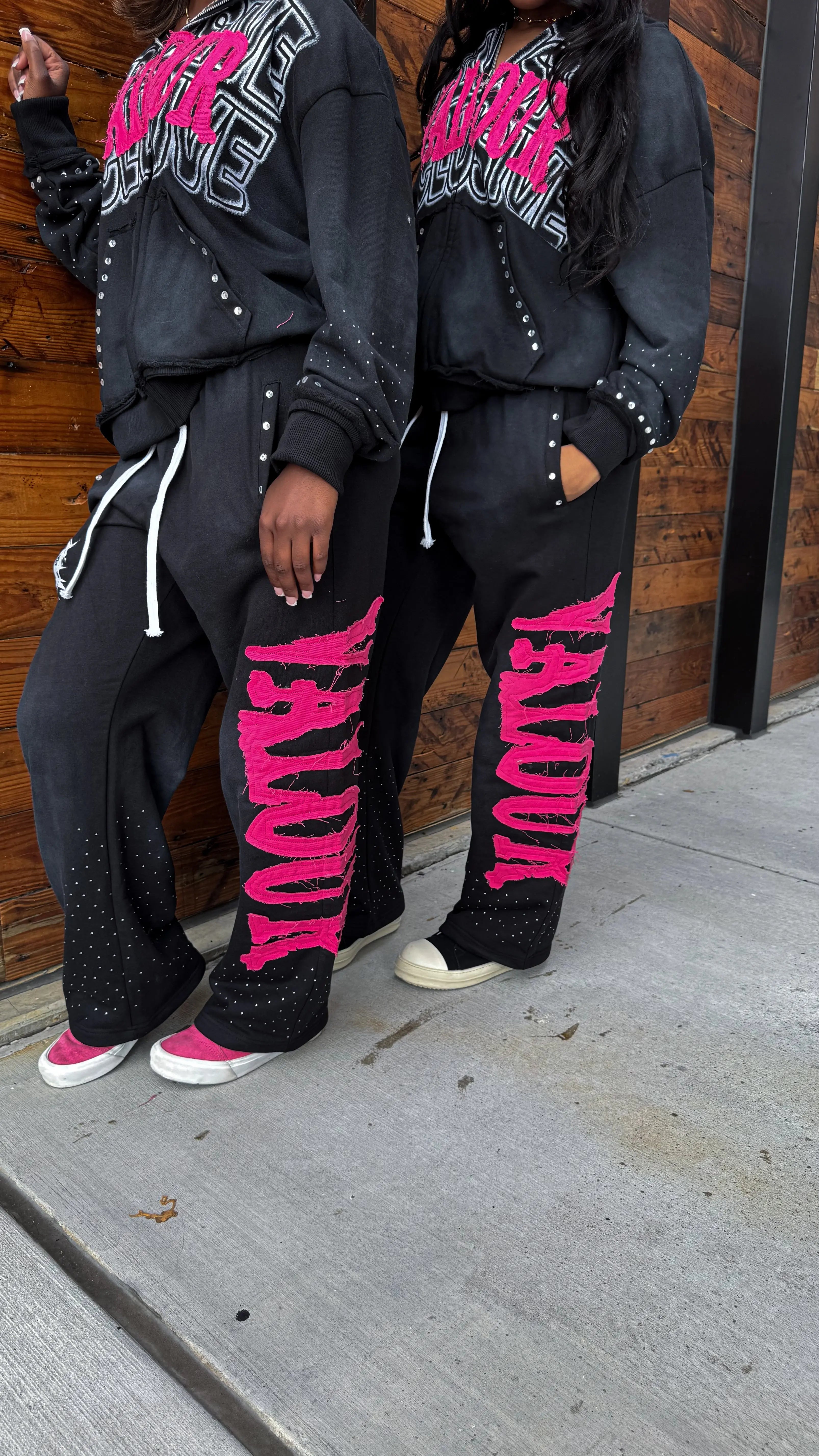 "CHARCOAL BLACK" RHINESTONE SWEATPANTS Xclusive Valour