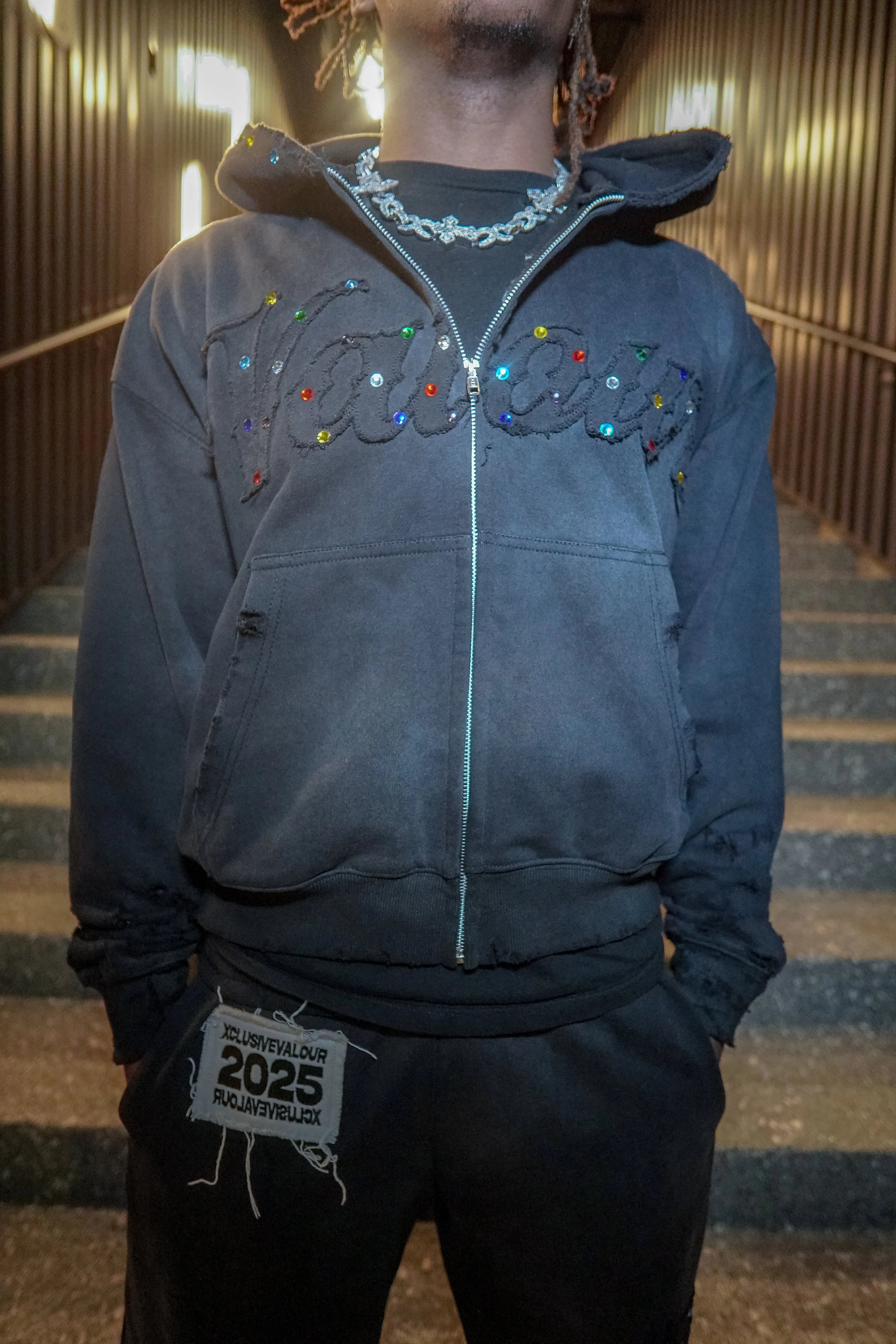 “Hollow” Gemstone Zip Up Xclusive Valour